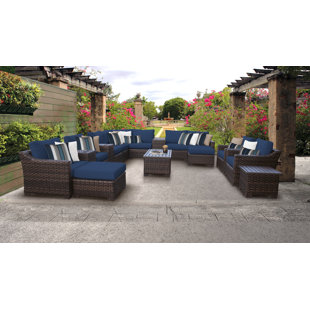 KATHY IRELAND HOMES & GARDENS BY TK CLASSICS River Brook 17 Piece Rattan Sectional Seating Group with Cushions