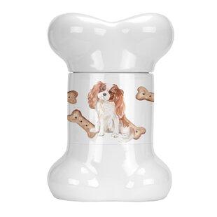 TUCKER MURPHY PET™ Cavalier King Charles Spaniel Blenheim Bone Shaped Pet Ceramic Treat Jar