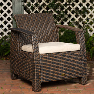 PATIOSENSE Patio Sense Bondi Deluxe Armchair, Outdoor Seating Wicker, Low Maintenance, Khaki Cushion Included - Mocha