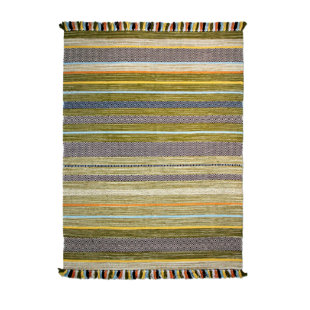 LATITUDE VIVE Chiodo Striped Hand Woven Green Area Rug
