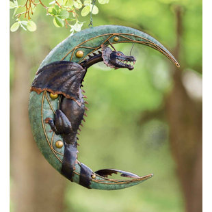 EVERGREEN ENTERPRISES, INC Metal Dragon on Moon Hanging Sculpture