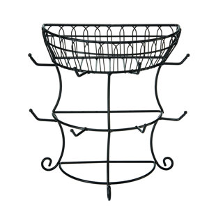 Gourmet Basics by Mikasa French Countryside Metal Mug Tree with Storage Basket, Black