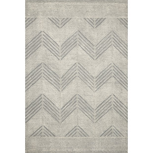 ED ELLEN DEGENERES CRAFTED BY LOLOI Kopa Chevron Handmade Tufted Wool Gray/Ivory Area Rug