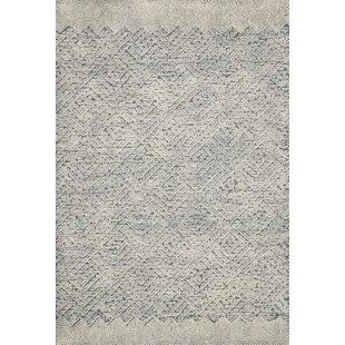 ED ELLEN DEGENERES CRAFTED BY LOLOI Geometric Handmade Tufted Wool Blue/Ivory Area Rug