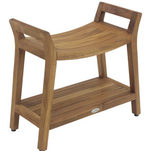 AQUA TEAK Patented Asia Ascend Teak Shower Bench with Shelf