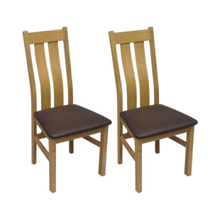 EBERN DESIGNS Rayleigh Genuine Leather Upholstered Slat Back Dining Chair (Set of 2)
