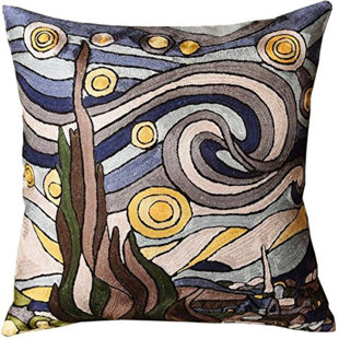 MODETTI USA LLC Taj Hotel Van Gogh the Starry Night Hand Embroidered Throw Pillow Cover