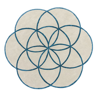 BLOOMSBURY MARKET Round Ally Floral Hand Woven Hand Tufted 200 X 200cm Blue Area Rug