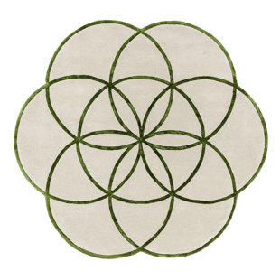 BLOOMSBURY MARKET Round Ally Floral Hand Woven 200 X 200cm Green Area Rug