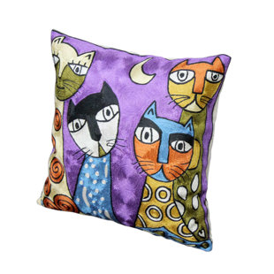 MODETTI USA LLC Taj Hotel Picasso Cat Quadruplets Hand Embroidered Throw Pillow Cover