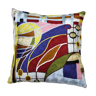 MODETTI USA LLC Taj Hotel Hundertwasser Biomorph II Hand Embroidered Throw Pillow Cover