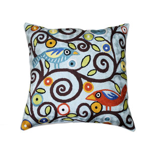 MODETTI USA LLC Taj Hotel Klimt Tree of Life Birds Hand Embroidered Throw Pillow Cover