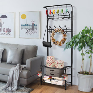 REBRILLIANT Kylan 27" Wide Iron Hall Tree with Shoe Storage