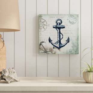 HIGHLAND DUNES 'Seaside Postcard Anchor' by Tre Sorelle Studios Graphic Art Print on Wrapped Canvas
