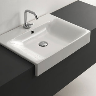 WS Bath Collections Cento 17.7'' Glossy White Ceramic Rectangular Bathroom Sink with Overflow