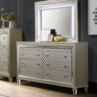 INROOM DESIGNS 6 Drawer Double Dresser with Mirror