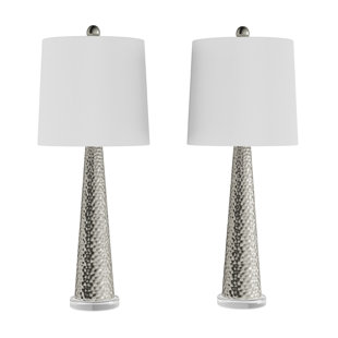 ORREN ELLIS Lavina 31" Table Lamps - 2 Pack Contemporary Hammered Glass Lights for Bedroom, Living Room, and Office with Energy-Efficient LED Bulbs (Silver) (Set of 2)