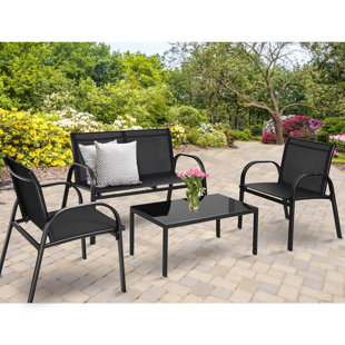 EBERN DESIGNS Krick Patio Garden Furniture 4 Piece Rattan Sofa Seating Group
