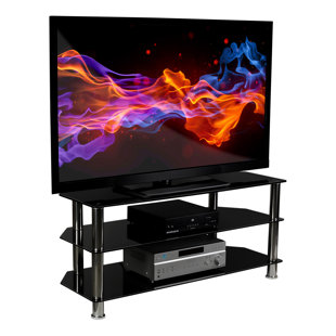 Mount-It! Glass TV Stand for Flat Screen Televisions Fits 40 - 60 in. TVs | 3 Tempered Glass Shelves