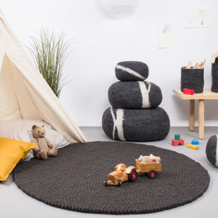 MYFELT Round Solid Colour Hand Woven Hand Knotted Anthracite Area Rug