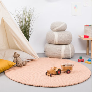 MYFELT Round Solid Colour Hand Woven Hand Knotted Antique Pink Area Rug