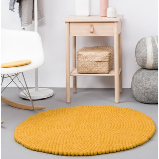 MYFELT Round Solid Colour Hand Woven Hand Knotted Mustard Area Rug