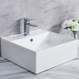 KDK HOME Ceramic Square Vessel Bathroom Sink