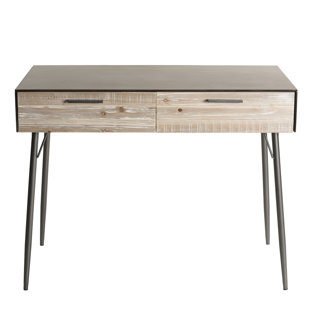 HASHTAG HOME Rancourt Solid Wood Top Metal Base Writing Desk