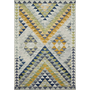 JUSTINA BLAKENEY X LOLOI Geometric Handmade Hooked Wool Cream/Blue Area Rug
