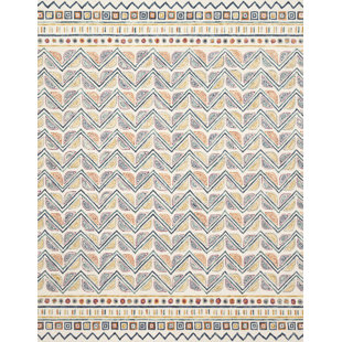 JUSTINA BLAKENEY X LOLOI Chevron Hand Hooked Wool Beige/Blue Area Rug