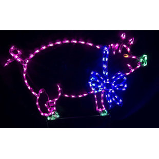 LORI'S LIGHTED D'LITES Christmas Pig with Bow Lighted Display