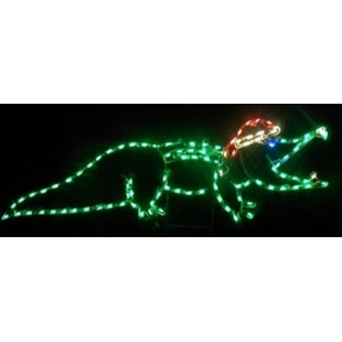 LORI'S LIGHTED D'LITES Large Gator with Santa Hat Nautical Christmas Holiday Lighted Display