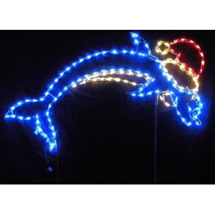 LORI'S LIGHTED D'LITES Dolphin with Santa Hat Nautical Christmas Holiday Lighted Display