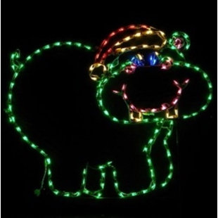 LORI'S LIGHTED D'LITES Hippo with Santa Hat Christmas Holiday Lighted Display