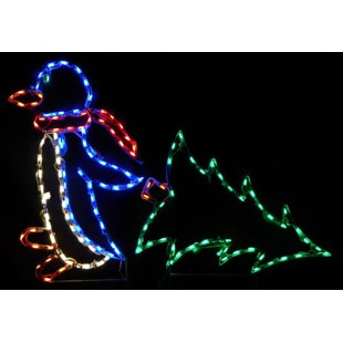 LORI'S LIGHTED D'LITES Penguin Pulling Christmas Tree Holiday Lighted Display