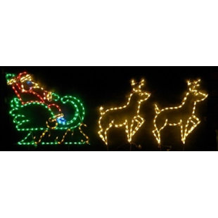 LORI'S LIGHTED D'LITES Medium Santa in Sleigh with 2 Deer Christmas Holiday Lighted Display