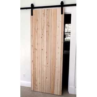 BAR HARBOR CEDAR Paneled Wood Barn Door without Installation Hardware Kit
