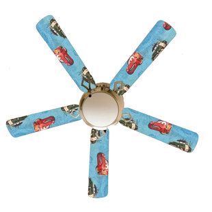 888 COOL FANS 52" 5 - Blade Flush Mount Ceiling Fan with Pull Chain and Light Kit Included