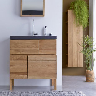 TIKAMOON Easy Solid Oak 800mm Free-Standing Single Vanity Unit