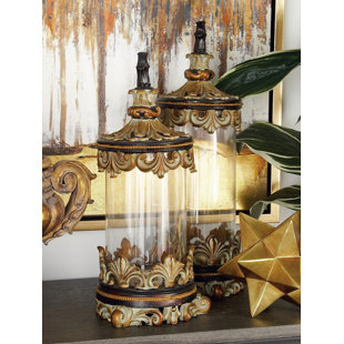 COLE & GREY Polystone and Glass Decorative Kitchen Canister