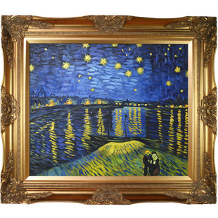 LA PASTICHE Luxury Line Starry Night Over The Rhone Framed On Canvas by Vincent Van Gogh Painting
