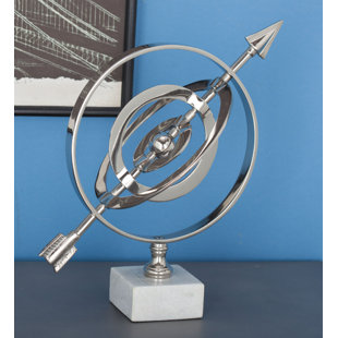 ORREN ELLIS Trentelman Aluminum Metal Armillary Educational Silver Globe with Marble Base