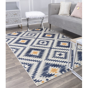 COSMOLIVING BY COSMOPOLITAN Southwestern Machine Woven Navy Area Rug