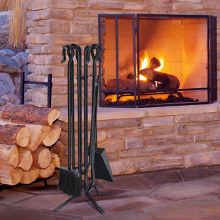 BELFRY HEATING Beau 5 Piece Iron Fireplace Tool Set