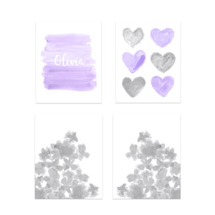 OUTSIDE IN ART STUDIO Ombre, Hearts and Flowers Nursery Paper Print (Set of 4)