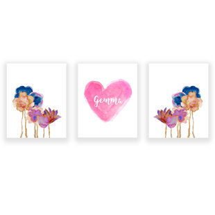 OUTSIDE IN ART STUDIO Desert Flowers Heart 3- Piece Paper Print (Set of 3)