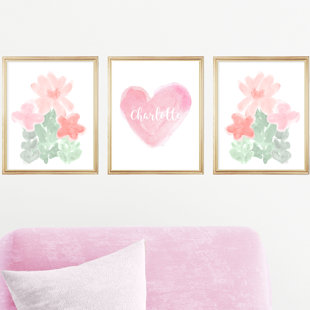 OUTSIDE IN ART STUDIO Contemporary Flowers with Name for Girls Room, Paper Prints
