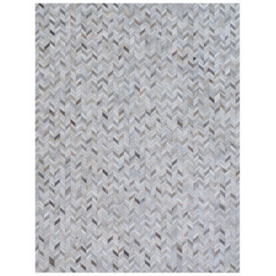 EXQUISITE RUGS Mosaic Leather Chevron Hand-Stitched Silver Area Rug