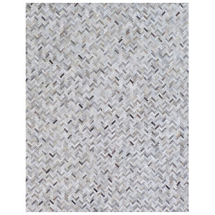 EXQUISITE RUGS Mosaic Leather Chevron Handmade Silver Area Rug