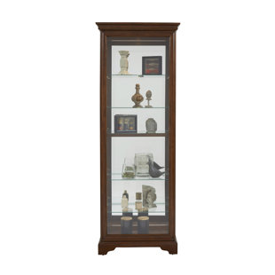 PULASKI FURNITURE Mirrored 5 Shelf Gallery Curio Cabinet in Oak Brown